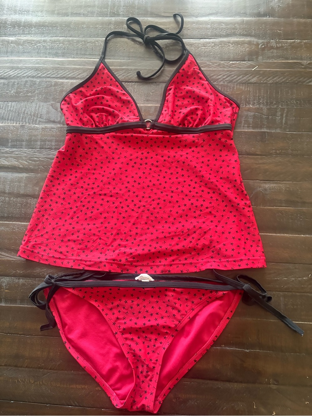 Converse One Star Tankini Swimsuit 2 Pc Set Womens M Red Black Star Print
